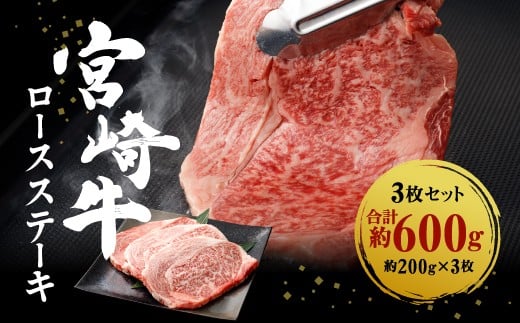 宮崎牛 切り落とし 牛肉 ロースステーキ 3枚セット 約200g×3