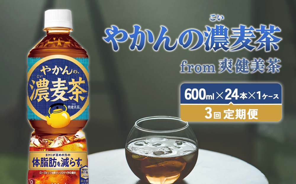 【3回定期便】やかんの濃麦茶 from 爽健美茶 600ml PET×24本（