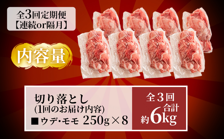 ＜【定期便】全3回隔月 宮崎ブランドポーク切り落とし（ウデ、モモ）総量約6kg＞【MI417-nm-B-x1】【ニクマル】
