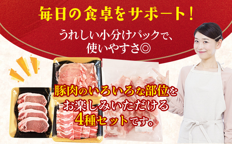＜宮崎県産 豚肉4種セット 1.5kg＞ロースしゃぶしゃぶ とんかつ バラ焼肉 ぶた ブタ 豚こま切れ 切り落とし【MI662-nh】【日本ハムマーケティング株式会社】