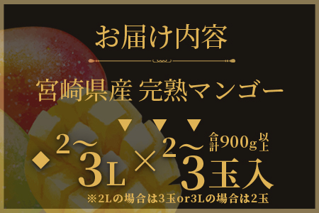 ＜【先行予約】【期間数量限定】2026年5月より順次発送 宮崎県産完熟マンゴー 太陽のタマゴ2L～3L(2～3玉入り)合計900g以上＞【B-0606-yk-x1】【みまたんよかもん協同組合】 2?3L×2?3玉入（合計900g以上）