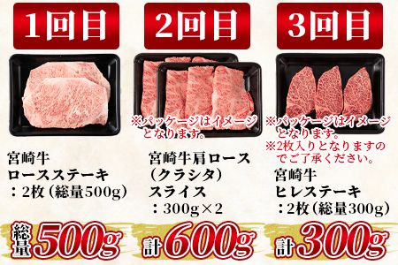 ＜【定期便6ヶ月】総重量2.85kgの宮崎牛味わい尽くし(ヒレステーキ込)＞宮崎県 国産【MI158-my】【ミヤチク】