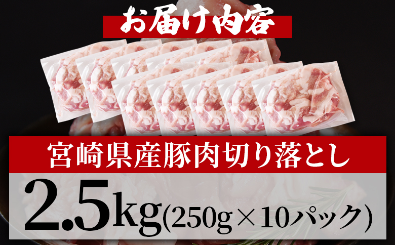 ＜宮崎県産豚肉切り落とし2.5kg 真空パック＞ 国産 豚 ぶた肉 ぶた 精肉 肉 切落し 小分け 個包装 使い勝手 料理 豚丼 豚汁 おかず  BBQ特集 【MI448-hr】【肉の豊楽】