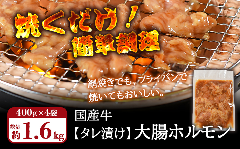 ＜【訳あり】国産牛ホルモン大腸（特製タレ漬け）計1.6kg(400g×4袋)＞大腸を秘伝の特製タレに漬け込みました！ BBQ特集 【MI024-nk-x1】【中村食肉】 計1.6kg(400g×4袋)