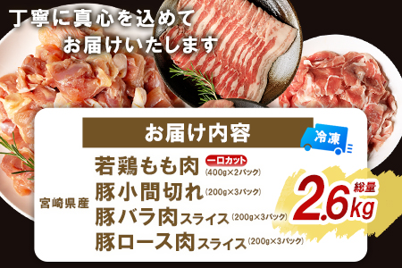 ＜宮崎県産の鶏肉と豚肉セット (総量2.6kg)＞【MI116-mk】【まきの屋】