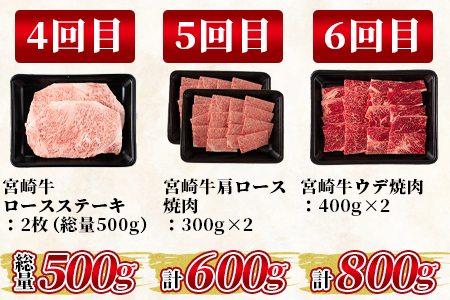 ＜【定期便6ヶ月】総重量3.8kgの宮崎牛ステーキ焼肉味わい尽くし＞宮崎県 国産【MI148-my】【ミヤチク】