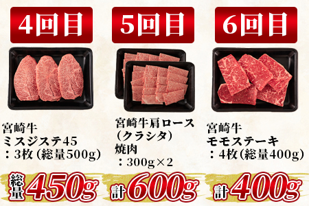 ＜【定期便6ヶ月】総重量2.85kgの宮崎牛味わい尽くし(ヒレステーキ込)＞宮崎県 国産【MI158-my】【ミヤチク】