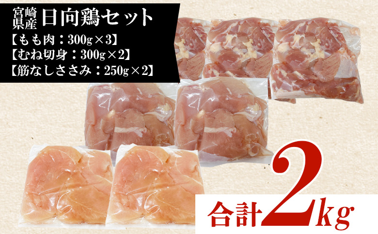 ＜宮崎県産 日向鶏3種 約2kg＞ 鶏もも むね肉 鶏肉 【MI449-tr】【TRINITY】 日向鶏3種 約2kg	