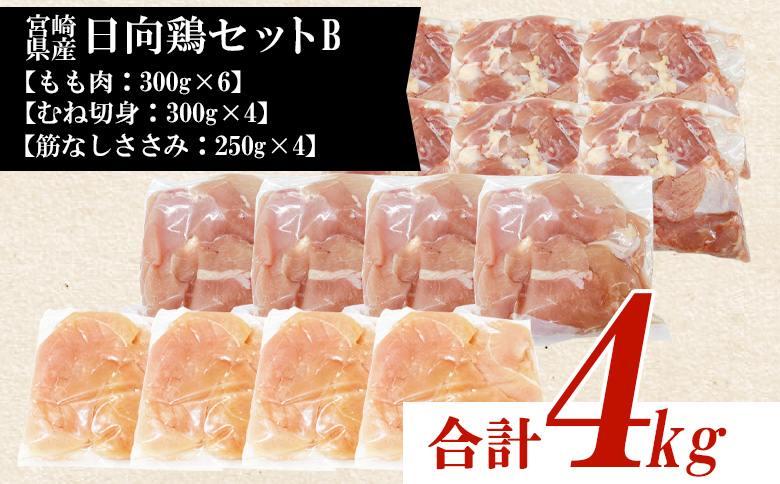 ＜宮崎県産 日向鶏3種 約4kg＞ 鶏もも むね肉 鶏肉 【MI450-tr】【TRINITY】 日向鶏3種 約4kg	