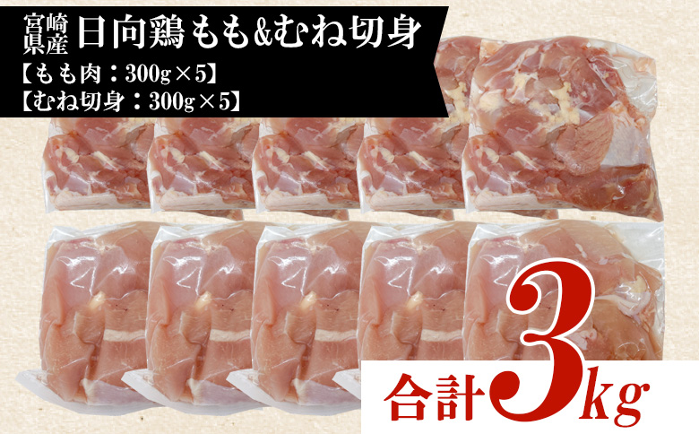 ＜宮崎県産 日向鶏もも＆むね切身 約3kg＞ 鶏もも むね肉 鶏肉 【MI455-tr】【TRINITY】 日向鶏もも&むね切身 約3kg	