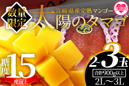 ＜【先行予約】【期間数量限定】2026年5月より順次発送 宮崎県産完熟マンゴー 太陽のタマゴ2L～3L(2～3玉入り)合計900g以上＞【B-0606-yk-x1】【みまたんよかもん協同組合】 2?3L×2?3玉入（合計900g以上）