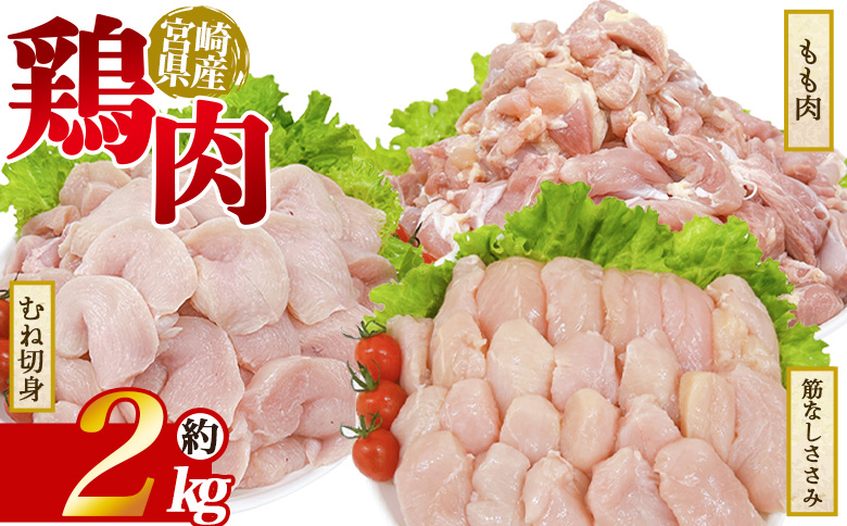 ＜宮崎県産 若鶏セット 約2kg＞ 鶏もも むね肉 鶏肉 【MI446-tr】【TRINITY】 若鶏セット 約2kg	