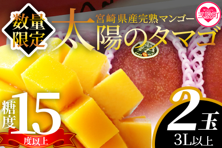 ＜【先行予約】【期間数量限定】2026年5月より発送 宮崎県産完熟マンゴー 太陽のタマゴ＞(3L以上×2玉)【MI518-yk】【みまたんよかもん協同組合】 3L以上×2玉	