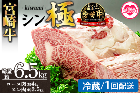 ＜宮崎牛『シン極(きわみ)』ロース肉約4kg、ヒレ肉約2.5kg (冷蔵・１回配送)＞ 国産ブランド牛 黒毛和牛【MI635-nk-c-01】【中村食肉】 【冷蔵】 1回配送 約6.5kg