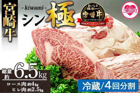 ＜宮崎牛『シン極(きわみ)』ロース肉約4kg、ヒレ肉約2.5kg (冷蔵・4回配送)＞ 国産ブランド牛 黒毛和牛【MI635-nk-c-04】【中村食肉】 【冷蔵】 4回配送 約6.5kg
