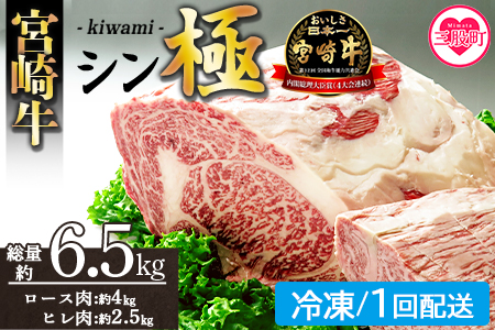 ＜宮崎牛『シン極(きわみ)』ロース肉約4kg、ヒレ肉約2.5kg (冷凍・１回配送)＞ 国産ブランド牛 黒毛和牛【MI635-nk-i-01】【中村食肉】 【冷凍】 1回配送 約6.5kg