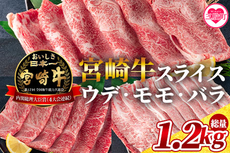 [宮崎牛(ウデ、モモ、バラ)のスライス 総量1.2kg][毎月数量限定] BBQ特集 [MI127-my][ミヤチク]