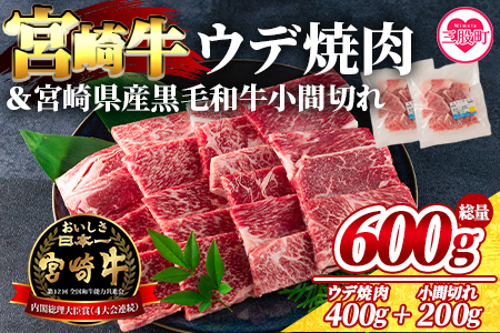 [宮崎牛ウデ焼肉と宮崎県産和牛小間切れ 総量600g][数量限定] BBQ特集 [MI141-my][ミヤチク]