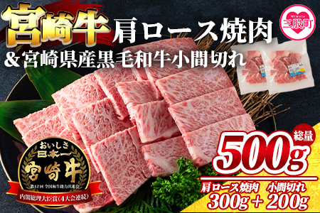 [宮崎牛肩ロース焼肉300gと宮崎県産和牛小間切れ200g 総量500g][数量限定] BBQ特集 [MI143-my][ミヤチク]