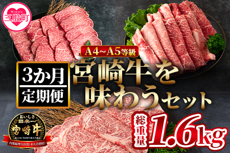 [[定期便3か月]宮崎牛を味わうセット 総量1.6kg]柔らかくきめ細かい肉質と適度な霜降りの入った美味しい牛肉をご堪能下さい![MI230-nh][日本ハムマーケティング株式会社]