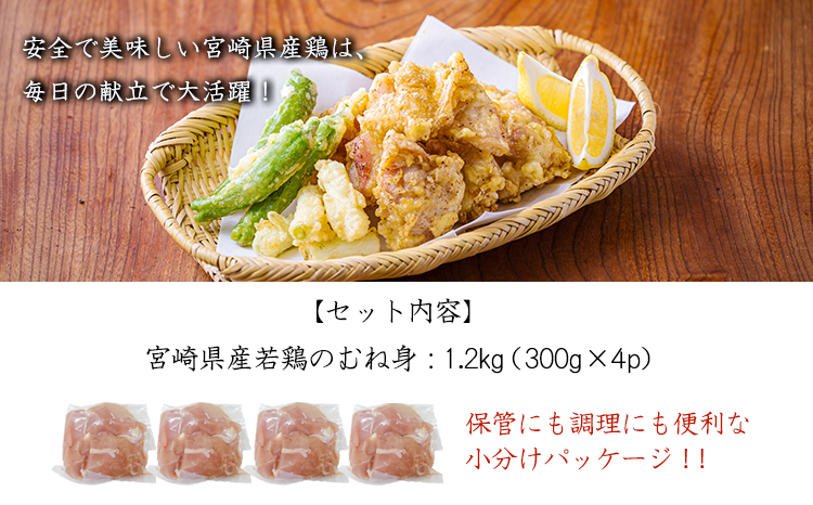 宮崎県産若鶏むね切身1.2kg（300g×4 ）TF0832-P00063