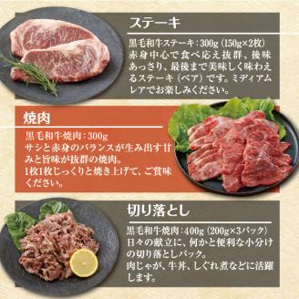《大容量》黒毛和牛Bセット(ステーキ・焼肉・切り落とし)3種で合計1kg 国産牛詰め合わせセット [赤身肉 牛肉 お肉 ステーキ 切り落とし 『返礼品特集20000円以下』-宮崎県高原町] TF0562-P00020
