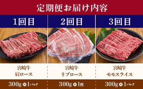 宮崎牛ロース・スライス3種食べ比べ定期便[3ヶ月] 合計900g 黒毛和牛のロースやスライスを3回に分けて発送！ [国産 ブランド牛 お肉 しゃぶしゃぶ すき焼き 30000円 3万円] TF0688-P00020