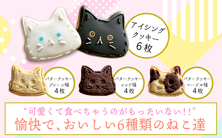プチギフトに最適「猫のアイシングクッキーBOX」18枚 アイシングクッキー・バタークッキーセット プレーン ココア マーブル かわいいデコレーションケーキにもピッタリ！ かわいい贈り物 可愛い 1箱 贈答 お菓子 洋菓子TF0715‐00022