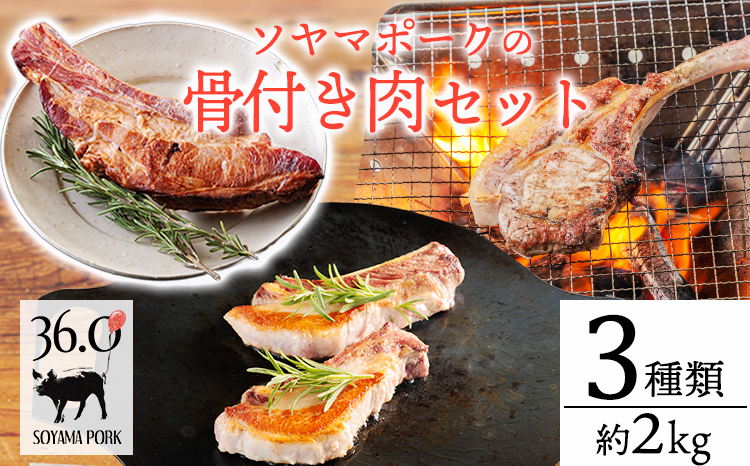 ソヤマポークの骨付き肉セット[ポークチョップ スペアリブ 燻製骨付きハム] TF865ｰP00078