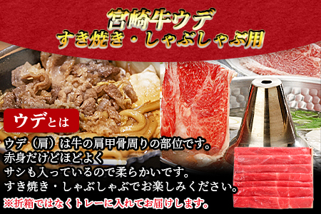 ＜宮崎牛ウデ すき焼き・しゃぶしゃぶ用 500g＞翌月末迄に順次出荷【 牛 肉 牛肉 和牛 黒毛和牛 国産 宮崎県産 エムツー 送料無料 -】