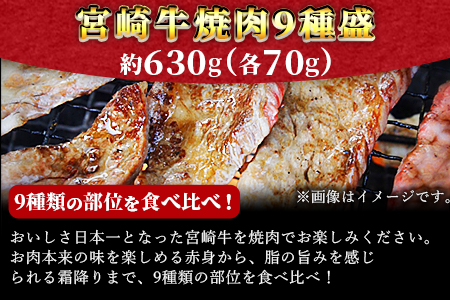 ＜宮崎牛焼肉9種盛（約630g）＞翌月末迄に順次出荷【 牛 肉 牛肉 和牛 黒毛和牛 焼肉 BBQ 赤身 ロース 肩ロース ザブトン 】