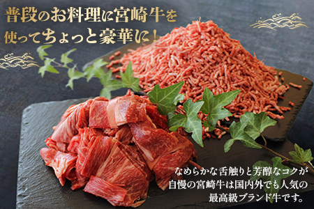 ＜宮崎牛こま肉200g×2(合計400g)＆宮崎牛ミンチ(約600g)セット 合計約1kg＞2か月以内に順次出荷【 牛 肉 牛肉 和牛 黒毛和牛 こま切れ 牛こま ハンバーグ お弁当 】