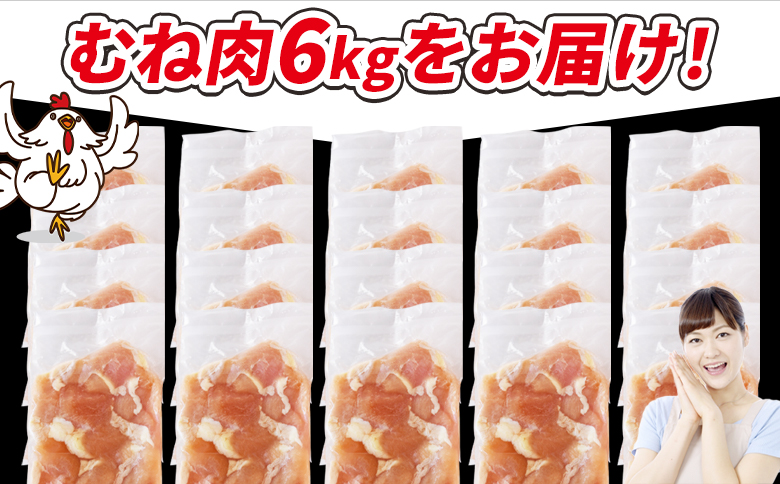 ＜宮崎県産若鶏切身 むね肉 6kg（300g×20袋）＞ 翌々月までに順次出荷 【 からあげ 唐揚げ カレー シチュー BBQ 煮物 チキン南蛮 小分け おかず おつまみ お弁当 惣菜 時短 炒め物 簡単料理 市場食鳥 国富町 宮崎県】 むね肉6kg（300g×20袋）\20,000