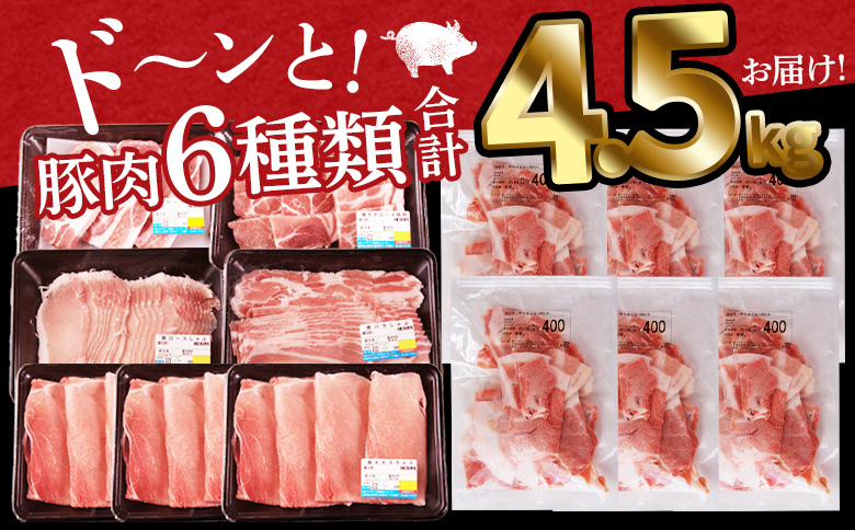 ＜宮崎県産豚肉バラエティー詰合せセット 4.5kg＞入金確認後、2026年1月に順次出荷【国産 宮崎県産 ぶた にく 精肉 とんかつ トンカツ 焼肉 焼き肉 スライス 小間切れ 豚こま 詰め合わせ 6種類 肩ロース ウデ ミヤチク 宮崎県 国富町】 2026年1月に順次出荷