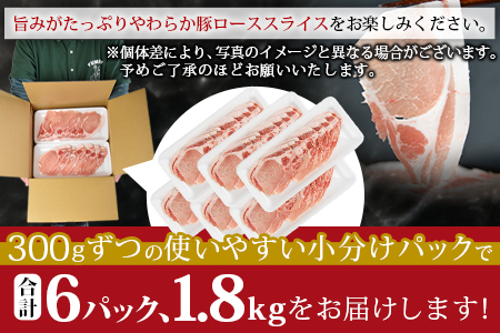 ＜宮崎県産豚ローススライス 合計1.8kg（300g×6）＞翌月末迄に順次出荷【 豚 肉 豚肉 豚丼 肉巻き にくまき 小分け 生姜焼き 普段使い 1800g 】