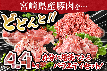 ★大容量 豚肉★＜宮崎県産 豚肉 バラエティーセット4.4kg＞翌月末迄に順次出荷【 肉 豚 豚肉 しゃぶしゃぶ 豚肉 すき焼き 豚肉 すきしゃぶ 豚肉 ロース 豚肉 ミンチ 豚肉 切り落とし 豚肉 小分け 豚肉 豚ロース 豚肉 豚モモスライス 豚肉 -】