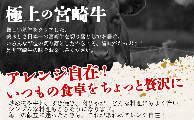 ＜宮崎牛 切落しスライス1.5kg（500g×3）＞入金確認後、1～3か月以内に順次出荷【国産 黒毛和牛 牛肉 牛 精肉 赤身 ブランド牛 ちょっと豪華 毎日の食卓 プチ贅沢 ご褒美 旨味 普段使い アレンジ自由 炒め物 煮物 お料理 切り落とし ミヤチク 宮崎県】【b0985_my】