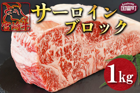 ＜宮崎牛 サーロインブロック 1kg＞翌月末迄に順次出荷【 国産 牛 牛肉 黒毛和牛 ブロック 塊 ステーキ 贅沢 高級　お祝い 誕生日 特別 和牛 1000g 】