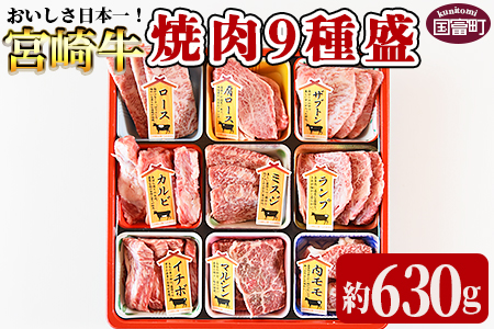 ＜宮崎牛焼肉9種盛（約630g）＞翌月末迄に順次出荷【 牛 肉 牛肉 和牛 黒毛和牛 焼肉 BBQ 赤身 ロース 肩ロース ザブトン 】