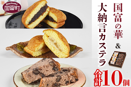 ＜国富の華＆大納言カステラセット 3種類 合計10個＞2か月以内に順次出荷【 お菓子 和菓子 焼き菓子 焼菓子 手土産 おやつ スイーツ 間食 子供 こども 女子会 パーティー お茶請け あんこ 】