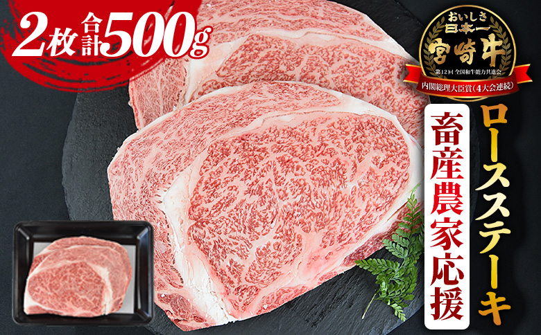 【期間限定】＜宮崎牛ロースステーキ 2枚 合計500g＞入金確認後、1～3か月以内に順次出荷【肉 牛肉 ステーキ 宮崎牛 国産牛 ブランド牛 ロース ミヤチク【b0374_my_ouen-x1】 【250g×2枚】21,000円