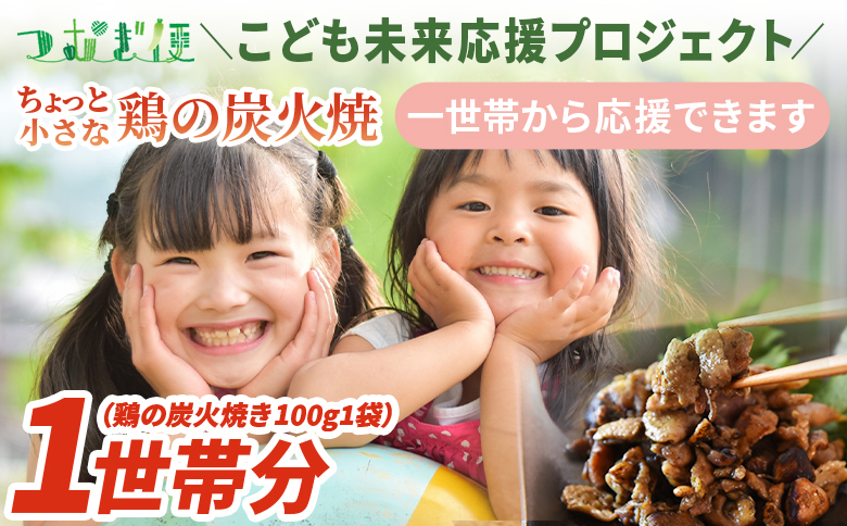 ＜こども未来応援プロジェクト　つむぎ便 ちょっと小さな鶏の炭火焼　1世帯分＞【 返礼品なし 選べる 数量 支援 ボランティア 国産 肉 鶏肉 手焼き レトルト 常温保存 非常食 保存食 おかず 惣菜 宮崎名物 炭火焼き レトルト 】 1世帯分　1,000円