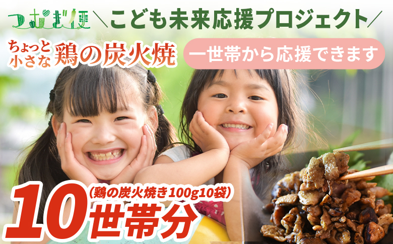 ＜こども未来応援プロジェクト　つむぎ便 ちょっと小さな鶏の炭火焼　10世帯分＞【 返礼品なし 選べる 数量 支援 ボランティア 国産 肉 鶏肉 手焼き レトルト 常温保存 非常食 保存食 おかず 惣菜 宮崎名物 炭火焼き レトルト 】 10世帯分　5,000円