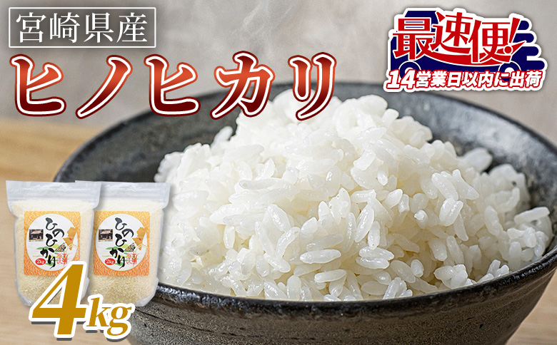 ＜宮崎県産米 ヒノヒカリ 4kg＞入金確認後、14営業日以内に順次出荷【 コメ 米 お米 白米 ご飯 飯 炊き立て こめ ひのひかり 宮崎県 県産 粒 炊き込みご飯 おにぎり 主食 】 ヒノヒカリ 4kg