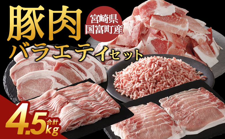 ＜宮崎県国富町産 豚肉バラエティセット 合計4.5kg＞入金確認後、翌月末迄に順次出荷【バラエティーセット お肉 ぶた肉 小分けパック 真空パック ロース とんかつ トンカツ しゃぶしゃぶ用 小間切れ 豚こま ひき肉 挽肉 普段使い 普段の料理 精肉 】