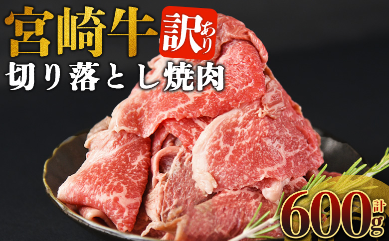 ＜訳あり 宮崎牛 切り落とし焼肉 合計600g＞入金確認後、14営業日以内に順次発送 【 焼肉用 焼き肉 やきにく 訳アリ品 わけあり A5等級 ランク 高級 お肉 和牛 黒毛和牛 ブランド牛 柔らかい お家焼肉 BBQ バーベキュー ご褒美 新鮮 鮮度 】 合計600g