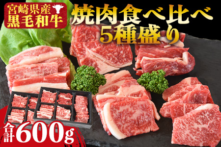 数量限定★[宮崎県産 黒毛和牛 焼肉 食べ比べ 5種盛り 2セット 合計600g]1か月以内に順次出荷[ 牛 肉 牛肉 和牛 黒毛和牛 焼肉 BBQ ロース 肩ロース 赤身 ミヤチク ]