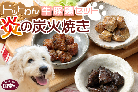 食べ比べ★[愛犬用 ドットわん 炎の 炭火焼き 牛 豚 鶏 セット]翌月末迄に順次出荷[ ドッグフード 犬 犬用 愛犬 愛犬用 ペット ペット用 ペットフード ]