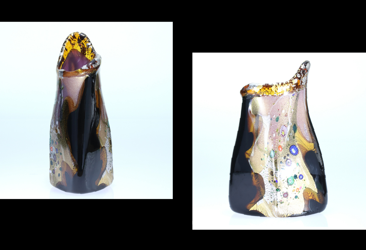 黒木国昭作 花器 金・プラチナ象嵌「光琳」（アンバー）