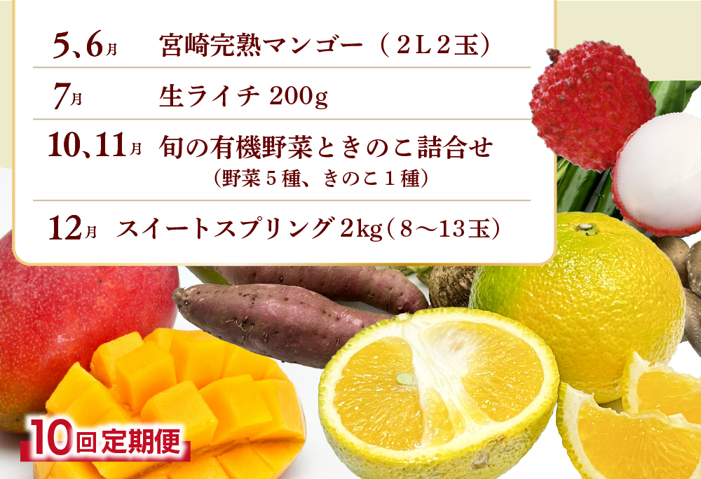 【全10回お届け】宮崎県綾町産 果物・野菜定期便 [X21] 全10回定期便